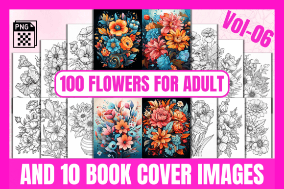 100 Flowers Adult Coloring Pages Vol-06