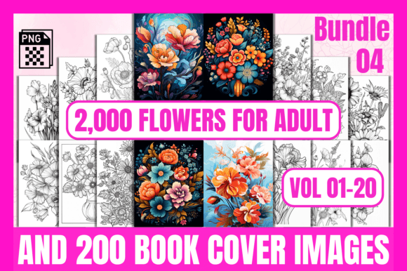 2000 Flowers Coloring Pages Bundle-04: A Creative Resource for Everyone