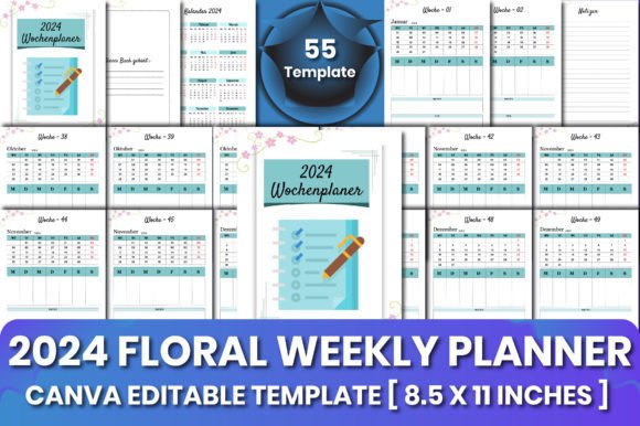 2024 Floral Weekly Planner Canva KDP