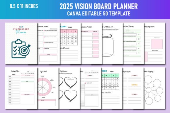 2025 Vision Board Planner Canva KDP