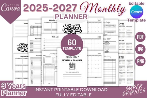 2025–2027 Monthly Planner 3 Years CANVA
