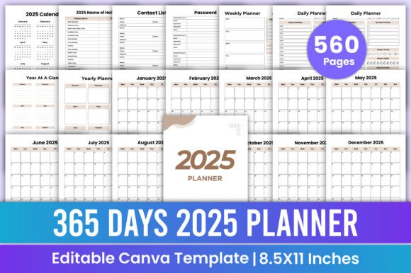 365 Days 2025 Planner Canva Kdp Interior