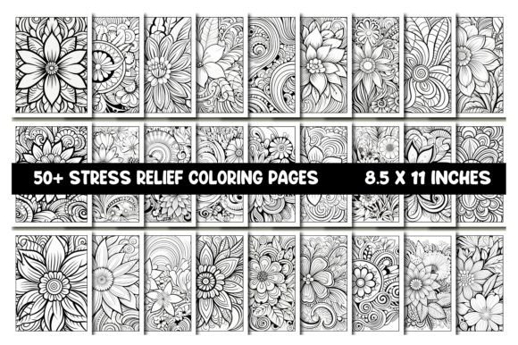 50 Stress Relief Coloring Pages and 50 Stress Relief Coloring Pages Bundle for Adults KDP Interiors